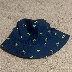 Surf Style Blue Bucket Hat with Palm Tree Design